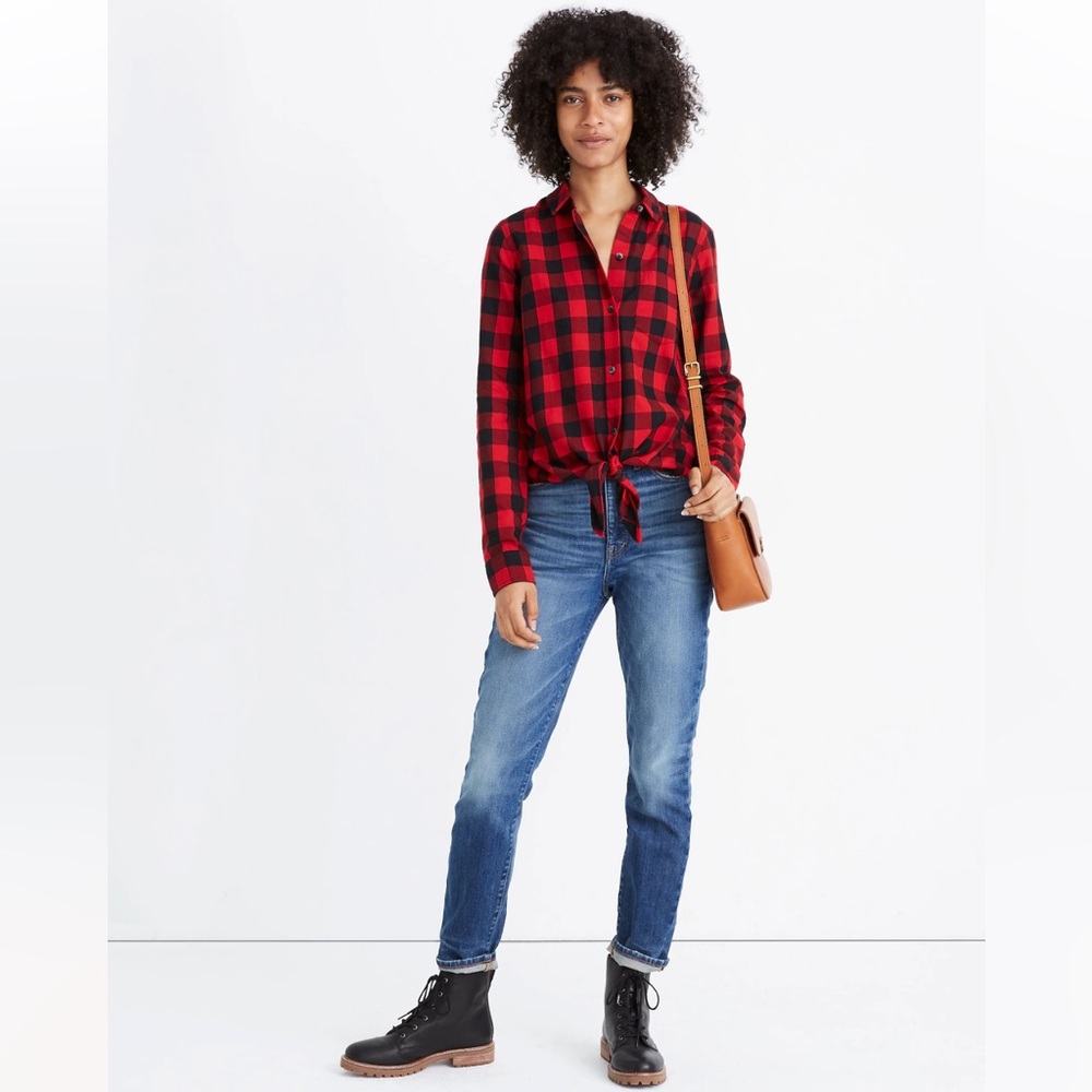 Madewell Flannel Buffalo Plaid Tie-Front Shirt Size M